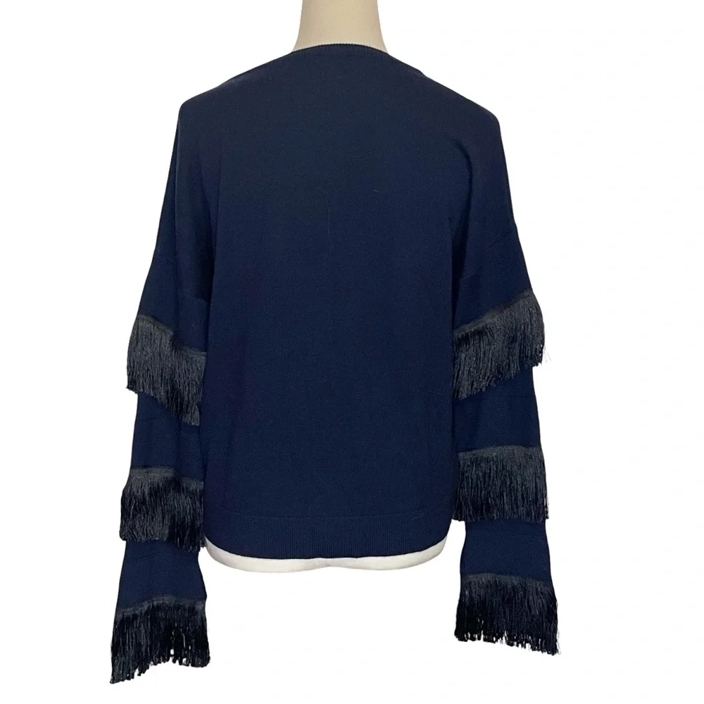 TABULA RASA Kahina Fringe Sweater in Navy